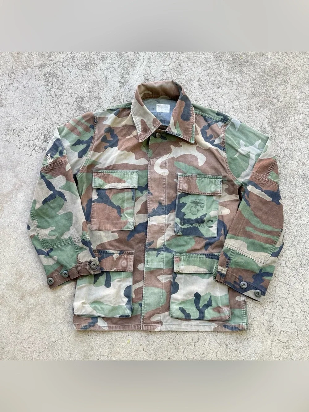 Vintage 70’s 80’s USMC U.S. MARINE CORPS Woodland Camouflage Combat Field Coat